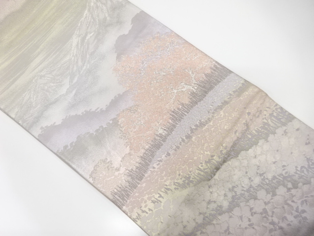 JAPANESE KIMONO / ANTIQUE FUKURO OBI / SILK / WOVEN MOUNTAIN & FLOWER